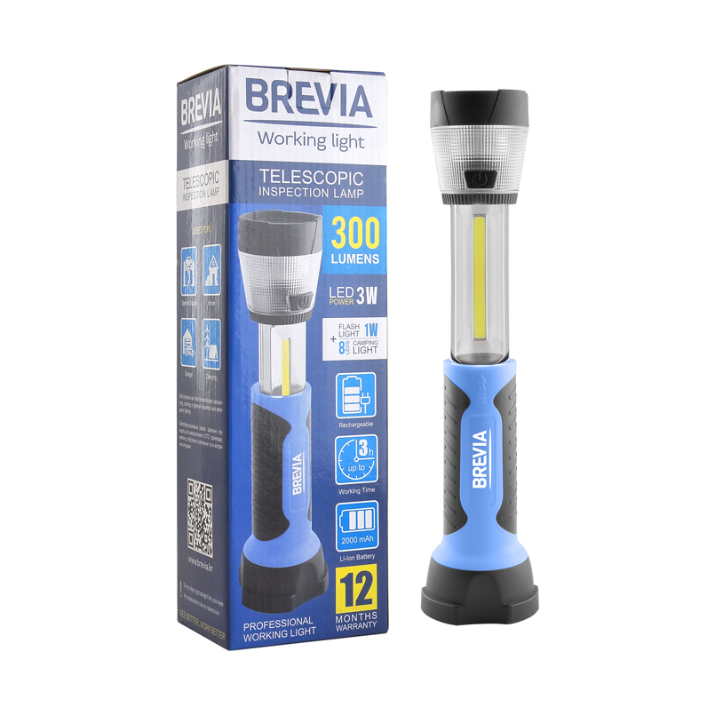 Ліхтар інспекційний Brevia LED телескопічний 3W COB+1W LED+8LED 300lm 2000mAh